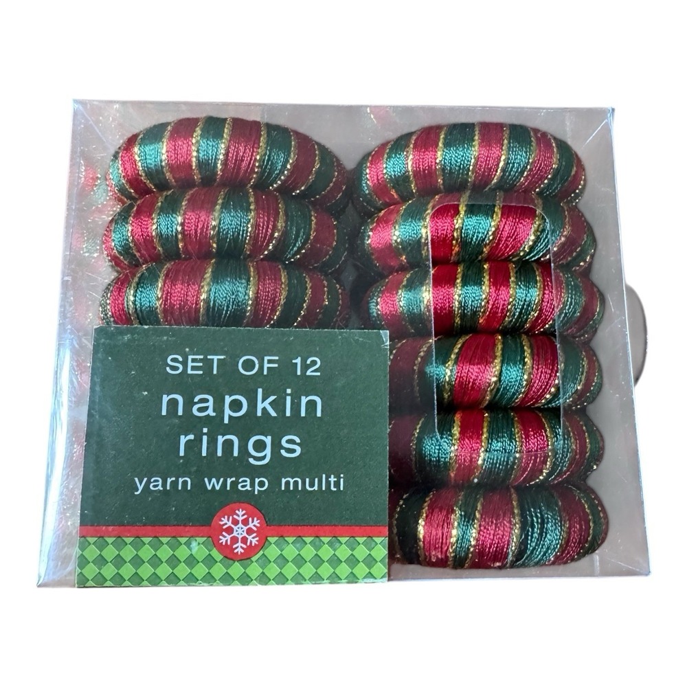 Bed Bath & Beyond Christmas Napkin Rings Set of 12 Yarn Wrapped Red Green Gold